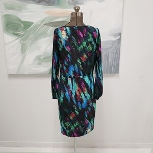 CHARLIE JADE Colorful Abstract Printed Long sleeve tie waist Dress Size S